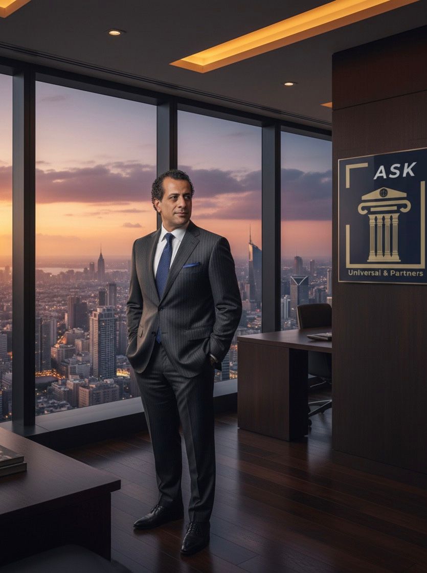 Business woman standing in front of office buildings